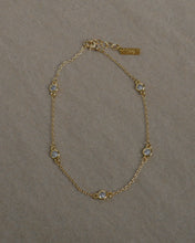 Load image into Gallery viewer, 18k gold plated brass dainty anklet with satellite cubic zirconia bezel set stones 
