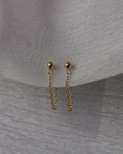 Load image into Gallery viewer, mini gold ball stud chain earrings
