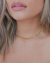 Load image into Gallery viewer, gold filled curb chain necklace with CZ stone details

