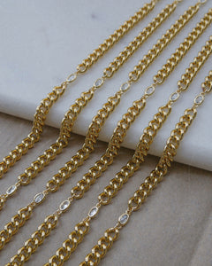 gold filled curb chain necklace with CZ stone details