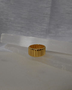 ribbed ridged thick 18k gold plated sterling silver ring