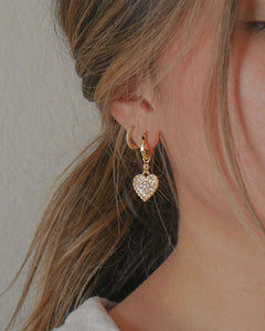 18k gold plated sterling silver hoop small hoop earrings with a removable faux pearl gold heart charm