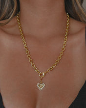 Load image into Gallery viewer, oval link chunky gold statement chain with removable gold pink opal heart charm
