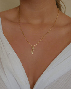 gold filled bar chain necklace with rose pendant