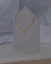 Load image into Gallery viewer, gold filled dainty link chain with tear drop cubic zirconia stone charm pendant
