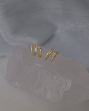 Load image into Gallery viewer, Faux Double CZ Gold Huggie Hoop Earrings
