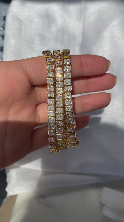 baguette cubic zirconia stone 18k gold plated sterling silver bracelet