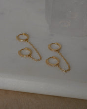 Load image into Gallery viewer, double piercing mini gold huggie cubic zirconia chain earring
