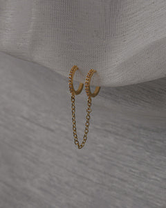 double piercing mini gold huggie cubic zirconia chain earring