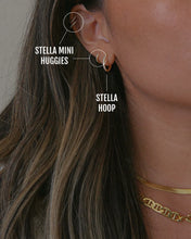 Load image into Gallery viewer, 18k gold plated sterling silver cubic zirconia mini huggie earrings
