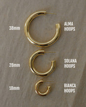 Load image into Gallery viewer, chunky 18k gold plated brass hoop earrings

