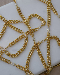 gold filled curb chain necklace with CZ stone details