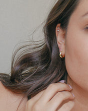 Load image into Gallery viewer, Croissant wave gold mini hoop earrings
