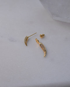 Tusk horn ear jacket style earrings with cubic zirconia pave stones