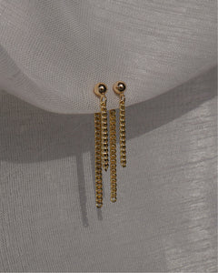 gold dainty ball stud earrings with drop chains