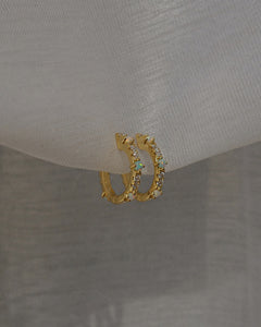 18k gold plated sterling silver huggie style hoop earrings with cubic zirconia and opal stones