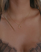 Load image into Gallery viewer, dainty gold chain with double horn crescent opal pendant
