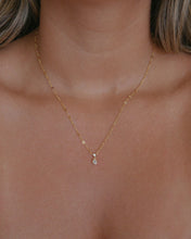 Load image into Gallery viewer, gold filled dainty link chain with tear drop cubic zirconia stone charm pendant

