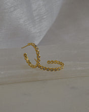 Load image into Gallery viewer, 18k gold plated sterling silver bezel set cubic zirconia hoop earrings
