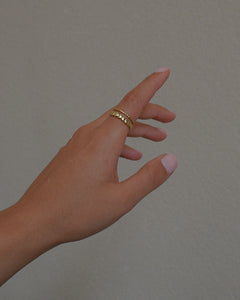 18k gold plated sterling silver adjustable double ring with hammered metal texture
