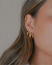 Load image into Gallery viewer, 18k gold plated sterling silver mini hoop earrings with hammered metal texture
