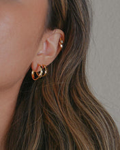 Load image into Gallery viewer, 18k gold plated sterling silver medium hammered texture hoop earrings
