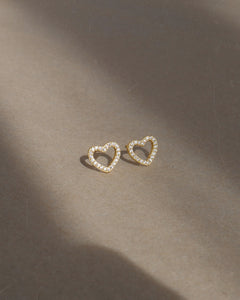 18k gold plated sterling silver cubic zirconia open heart dainty stud earrings