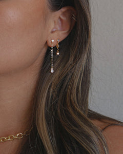 dainty gold cubic zirconia stud earrings with dangle drop tear shaped cubic zirconia charm