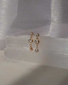 gold dainty drop stud cubic zirconia charm earrings