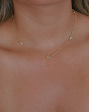 Load image into Gallery viewer, dainty gold necklace with satellite cubic zirconia bezel set stones
