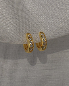18k gold plated sterling silver mini bubble huggie hoop earrings with cubic zirconia pave stones