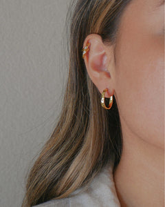 18k gold plated sterling silver medium hammered texture hoop earrings