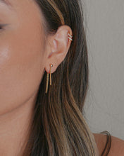 Load image into Gallery viewer, gold dainty ball stud earrings with drop chains
