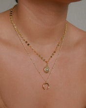 Load image into Gallery viewer, 18k gold plated brass disc chain necklace with evil eye coin pendant
