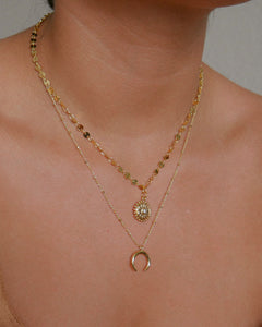 18k gold plated brass disc chain necklace with evil eye coin pendant