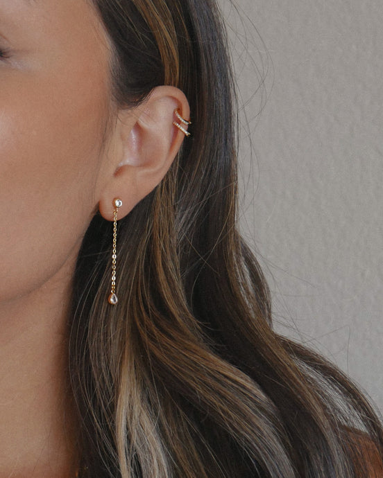 dainty gold cubic zirconia stud earrings with dangle drop tear shaped cubic zirconia charm