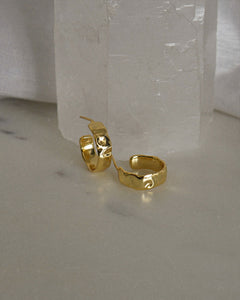 18k gold plated sterling silver mini hoop earrings with hammered metal texture