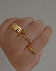 ribbed ridged thick 18k gold plated sterling silver ring