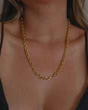 Load image into Gallery viewer, oval link chunky gold statement chain with removable gold pink opal heart charm
