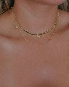 dainty gold satellite chain layering necklace