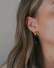 Load image into Gallery viewer, 18k gold plated sterling silver mini hoop earrings with hammered metal texture
