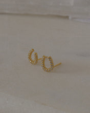 Load image into Gallery viewer, dainty lucky horseshoe clear CZ stud gold earrings
