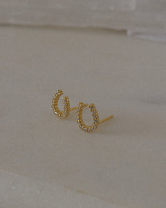 dainty lucky horseshoe clear CZ stud gold earrings
