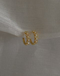 baguette cubic zirconia stone scattered 18k gold plated sterling silver huggie hoop earrings