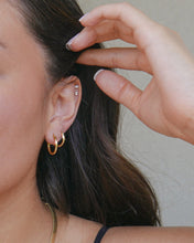 Load image into Gallery viewer, 18k gold plated sterling silver classic thin gold hoop earrings
