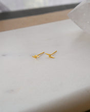 Load image into Gallery viewer, dainty 18k gold plated sterling silver lightning bolt stud earrings
